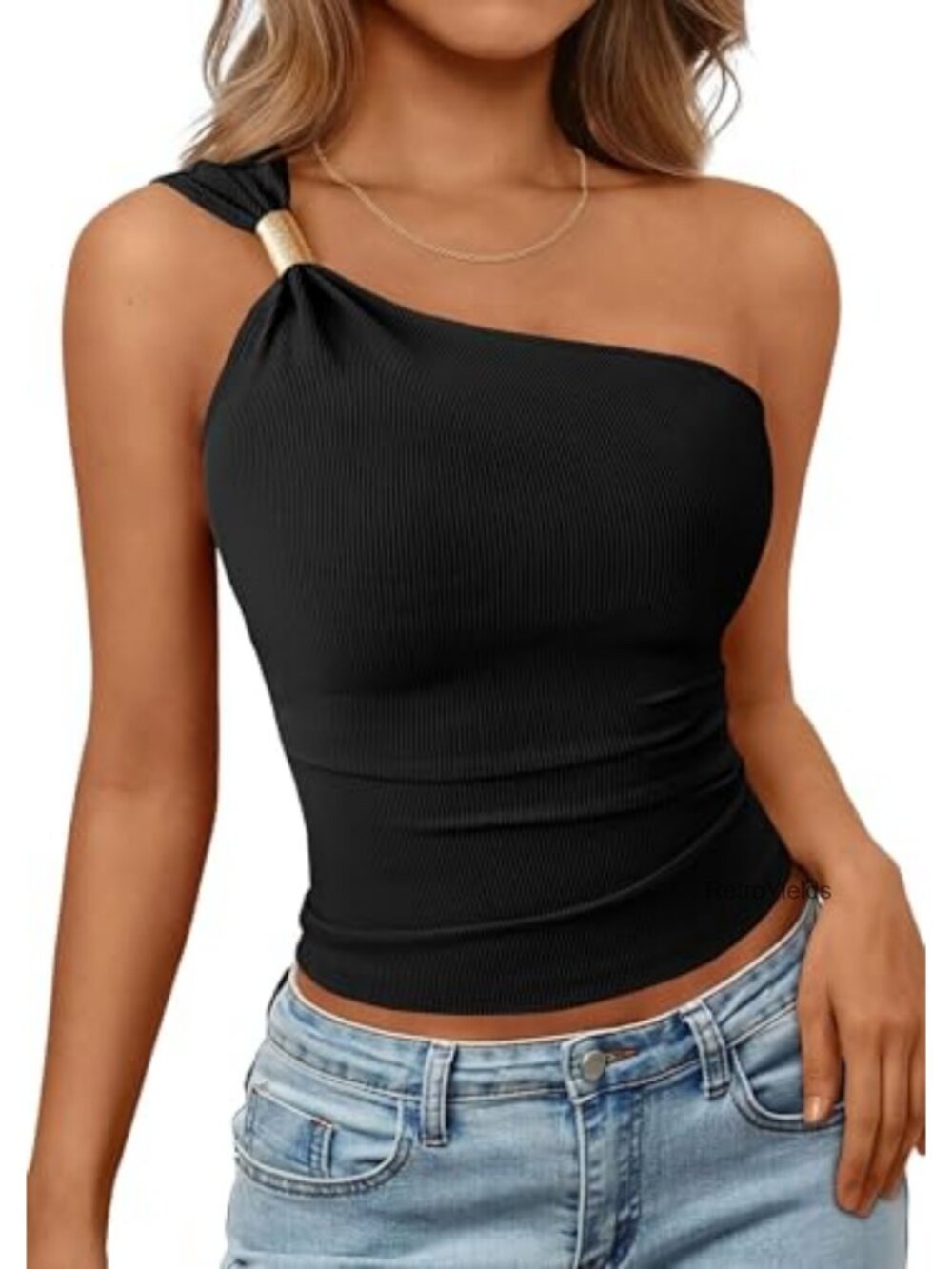 PRETTYGARDEN Womens Y2K Asymmetrical One Shoulder Ribbed Tank Top